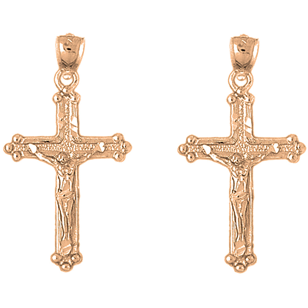 14K or 18K Gold 37mm Budded Crucifix Earrings