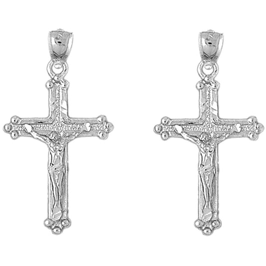 Sterling Silver 37mm Budded Crucifix Earrings
