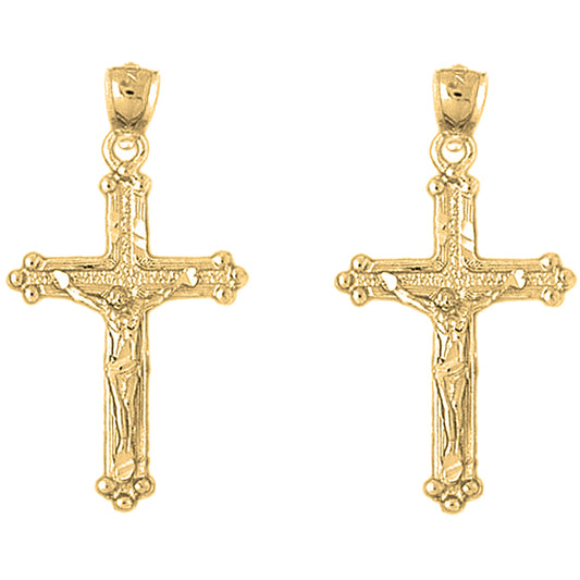 14K or 18K Gold 37mm Budded Crucifix Earrings