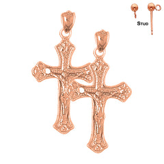 14K or 18K Gold Budded Crucifix Earrings