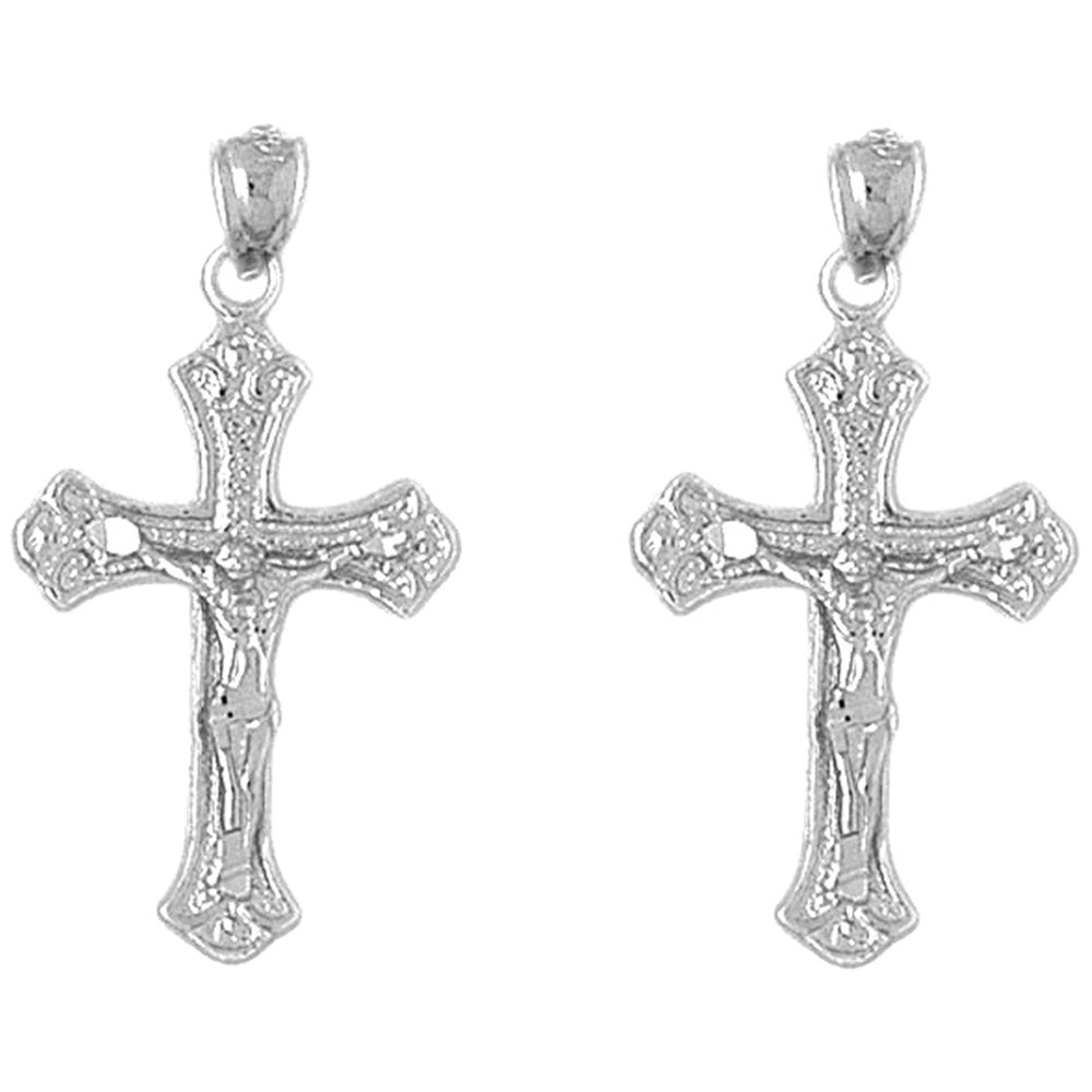 Sterling Silver 33mm Budded Crucifix Earrings