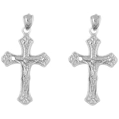 Sterling Silver 33mm Budded Crucifix Earrings
