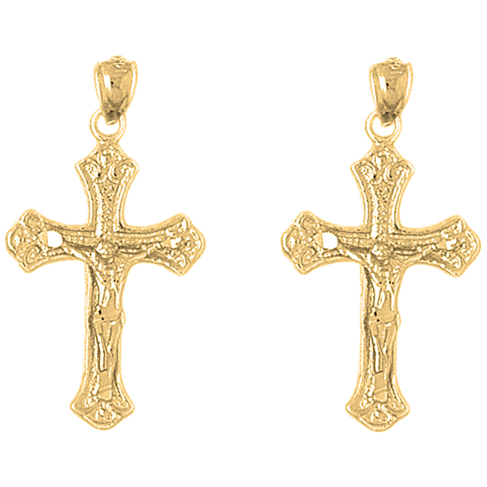 14K or 18K Gold 33mm Budded Crucifix Earrings