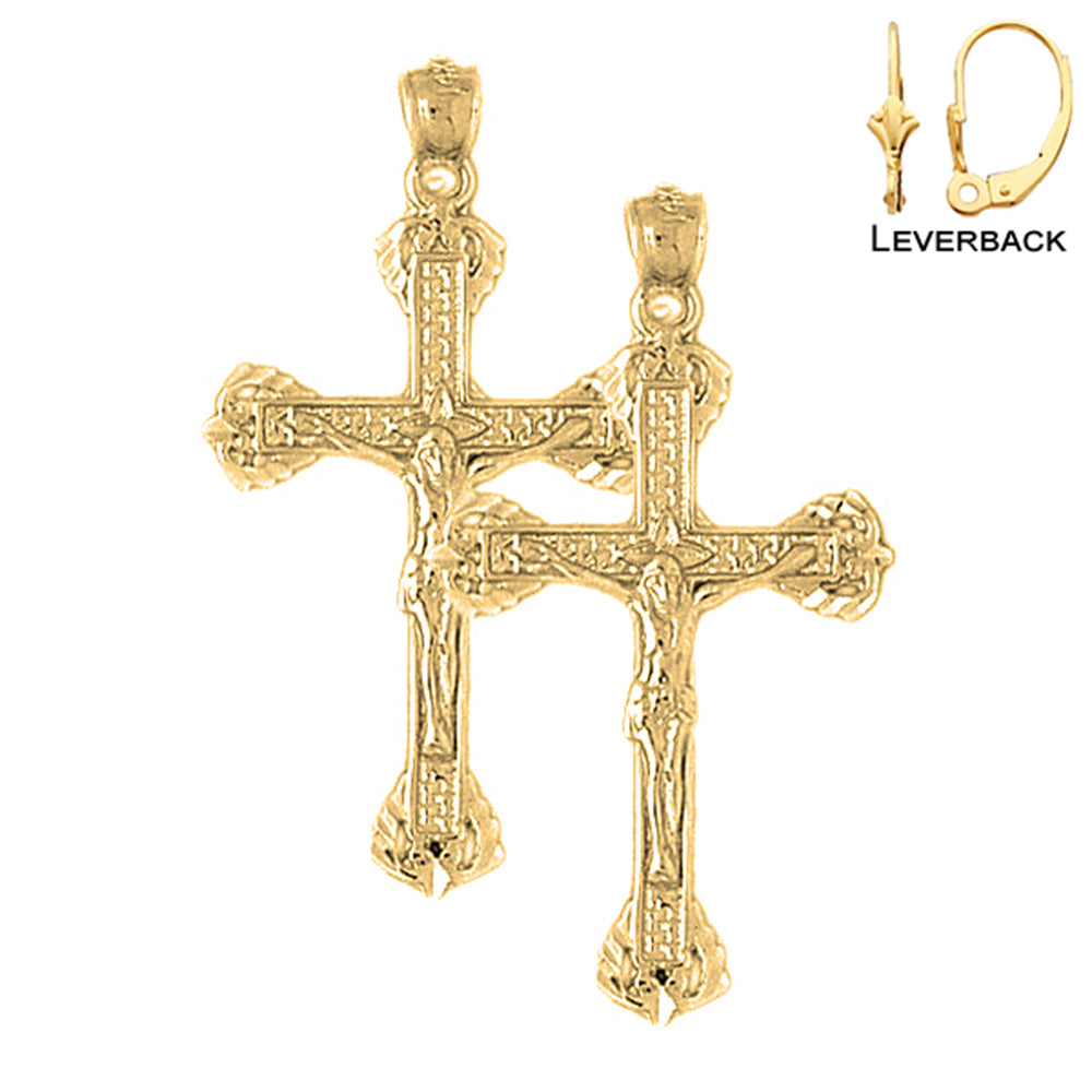 14K or 18K Gold Budded Crucifix Earrings