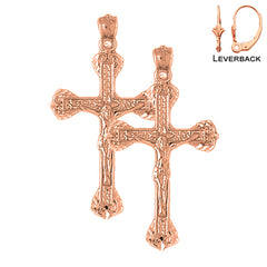 14K or 18K Gold Budded Crucifix Earrings