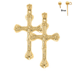 Sterling Silver 40mm Budded Crucifix Earrings (White or Yellow Gold Plated)