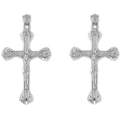 Sterling Silver 40mm Budded Crucifix Earrings