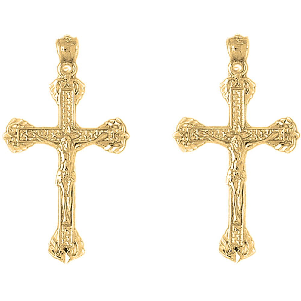 14K or 18K Gold 40mm Budded Crucifix Earrings