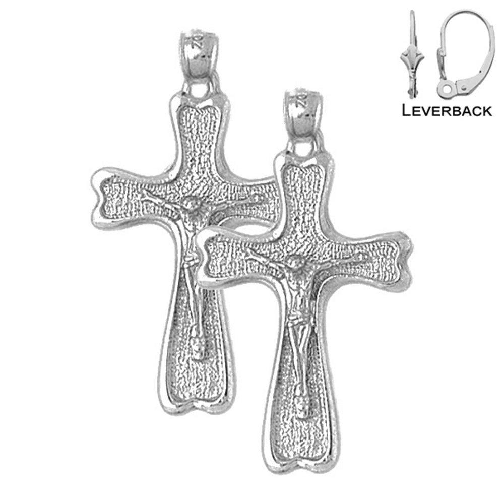 Sterling Silver 36mm Auseklis Crucifix Earrings (White or Yellow Gold Plated)