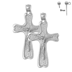 Sterling Silver 36mm Auseklis Crucifix Earrings (White or Yellow Gold Plated)