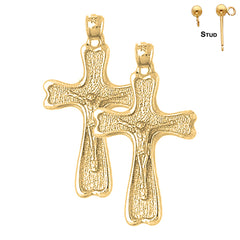 Sterling Silver 36mm Auseklis Crucifix Earrings (White or Yellow Gold Plated)