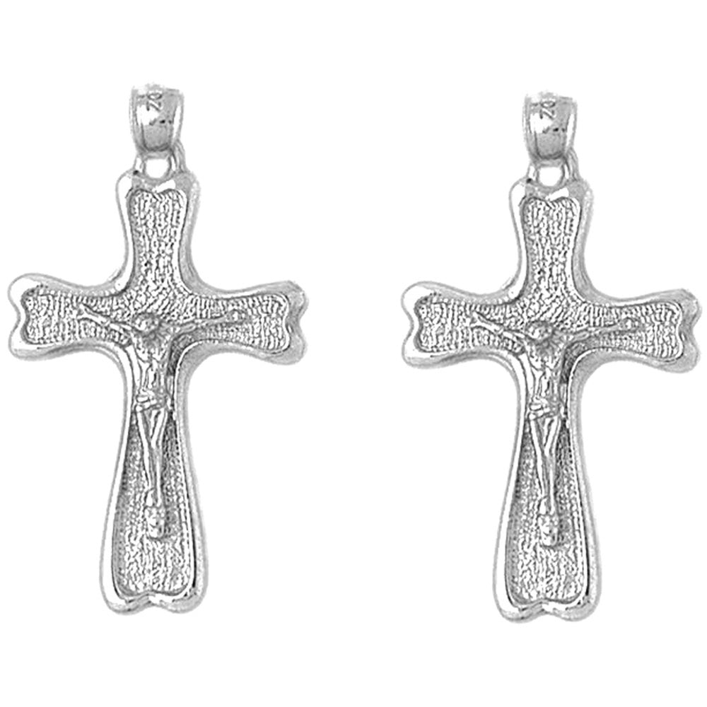 Sterling Silver 36mm Auseklis Crucifix Earrings