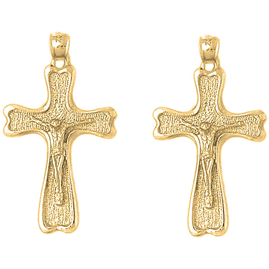 Yellow Gold-plated Silver 36mm Auseklis Crucifix Earrings