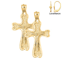 Sterling Silver 32mm Auseklis Crucifix Earrings (White or Yellow Gold Plated)