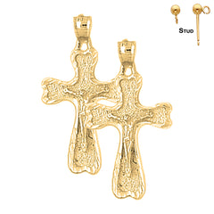 Sterling Silver 32mm Auseklis Crucifix Earrings (White or Yellow Gold Plated)