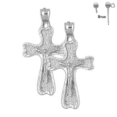 Sterling Silver 32mm Auseklis Crucifix Earrings (White or Yellow Gold Plated)