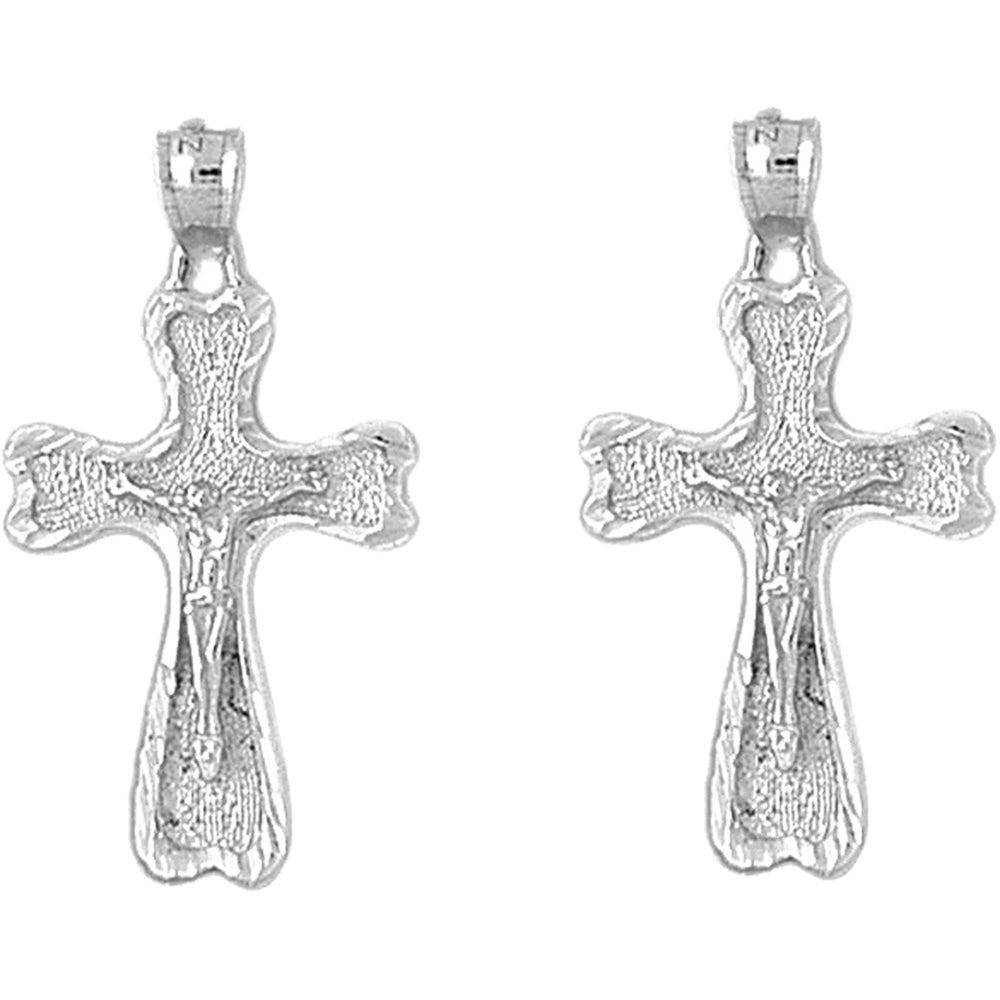 Sterling Silver 32mm Auseklis Crucifix Earrings