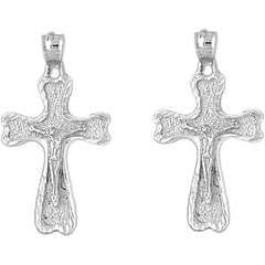 Sterling Silver 32mm Auseklis Crucifix Earrings