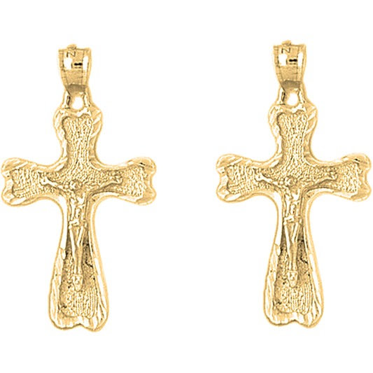 Yellow Gold-plated Silver 32mm Auseklis Crucifix Earrings