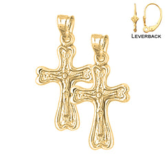 Sterling Silver 25mm Auseklis Crucifix Earrings (White or Yellow Gold Plated)