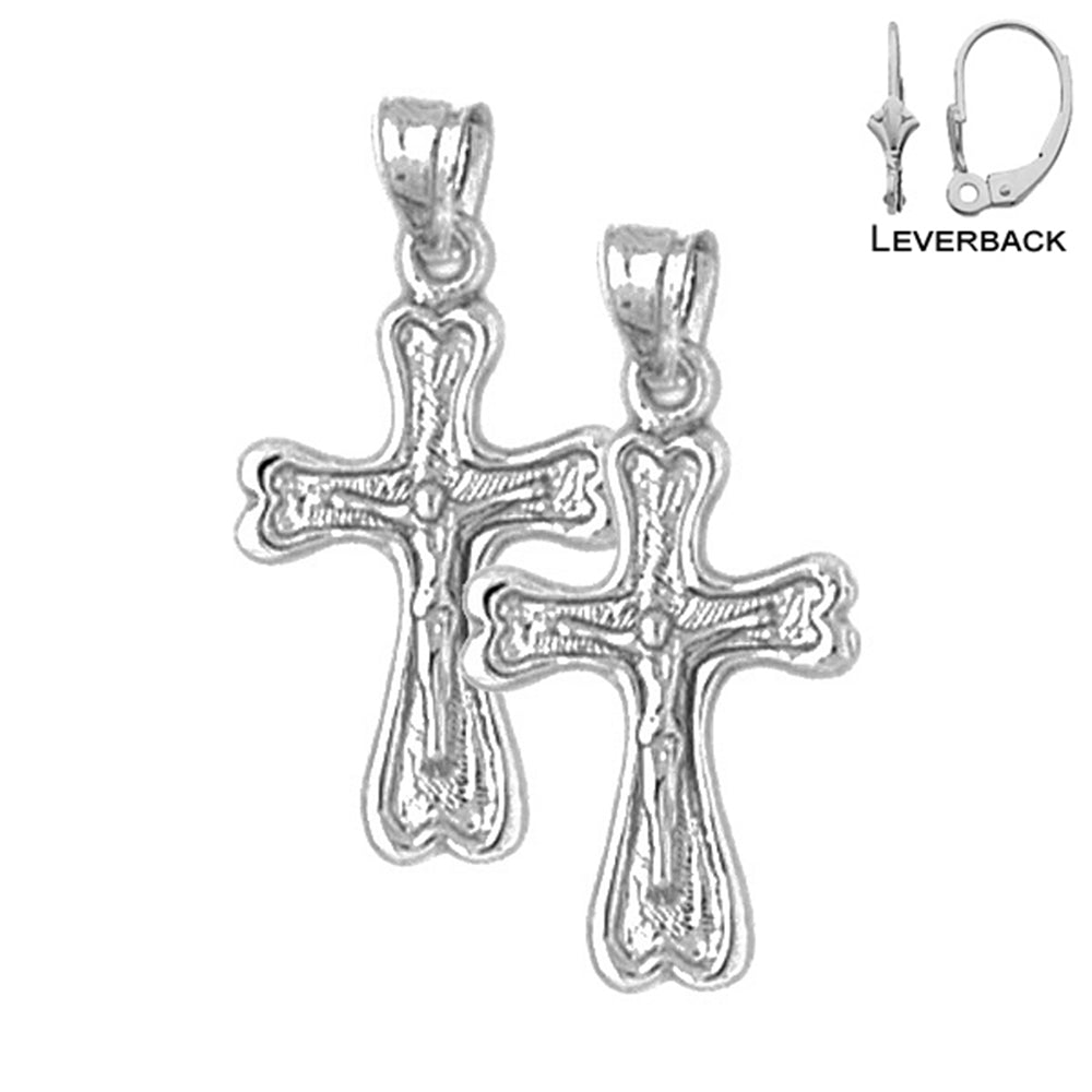 Sterling Silver 25mm Auseklis Crucifix Earrings (White or Yellow Gold Plated)