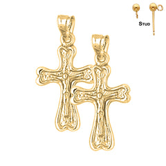 Sterling Silver 25mm Auseklis Crucifix Earrings (White or Yellow Gold Plated)