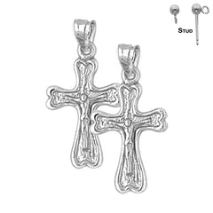 Sterling Silver 25mm Auseklis Crucifix Earrings (White or Yellow Gold Plated)