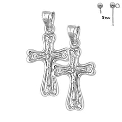 Pendientes de crucifijo Auseklis de plata de ley de 25 mm (chapados en oro blanco o amarillo)