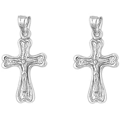 Sterling Silver 25mm Auseklis Crucifix Earrings