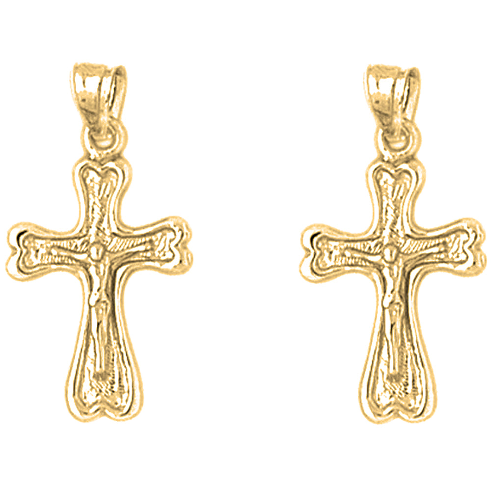 14K or 18K Gold 25mm Auseklis Crucifix Earrings