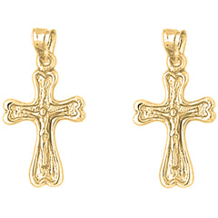 Yellow Gold-plated Silver 25mm Auseklis Crucifix Earrings