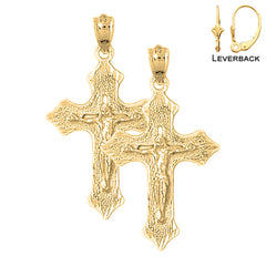 Sterling Silver 36mm Passion Crucifix Earrings (White or Yellow Gold Plated)