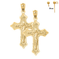 36 mm Passions-Kruzifix-Ohrringe aus Sterlingsilber (weiß- oder gelbvergoldet)