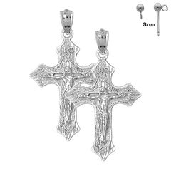 Sterling Silver 36mm Passion Crucifix Earrings (White or Yellow Gold Plated)