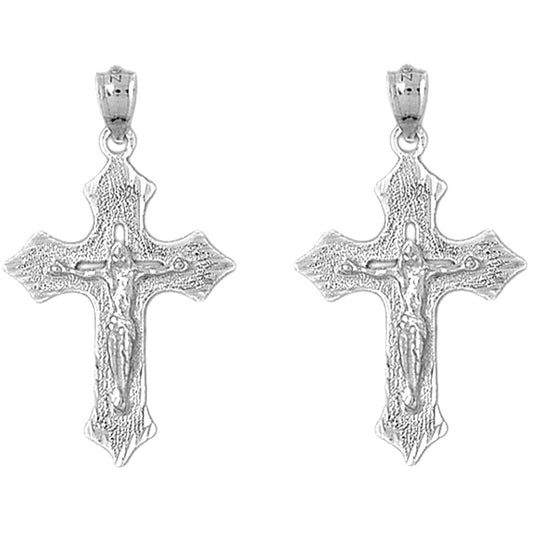 14K or 18K Gold 36mm Passion Crucifix Earrings