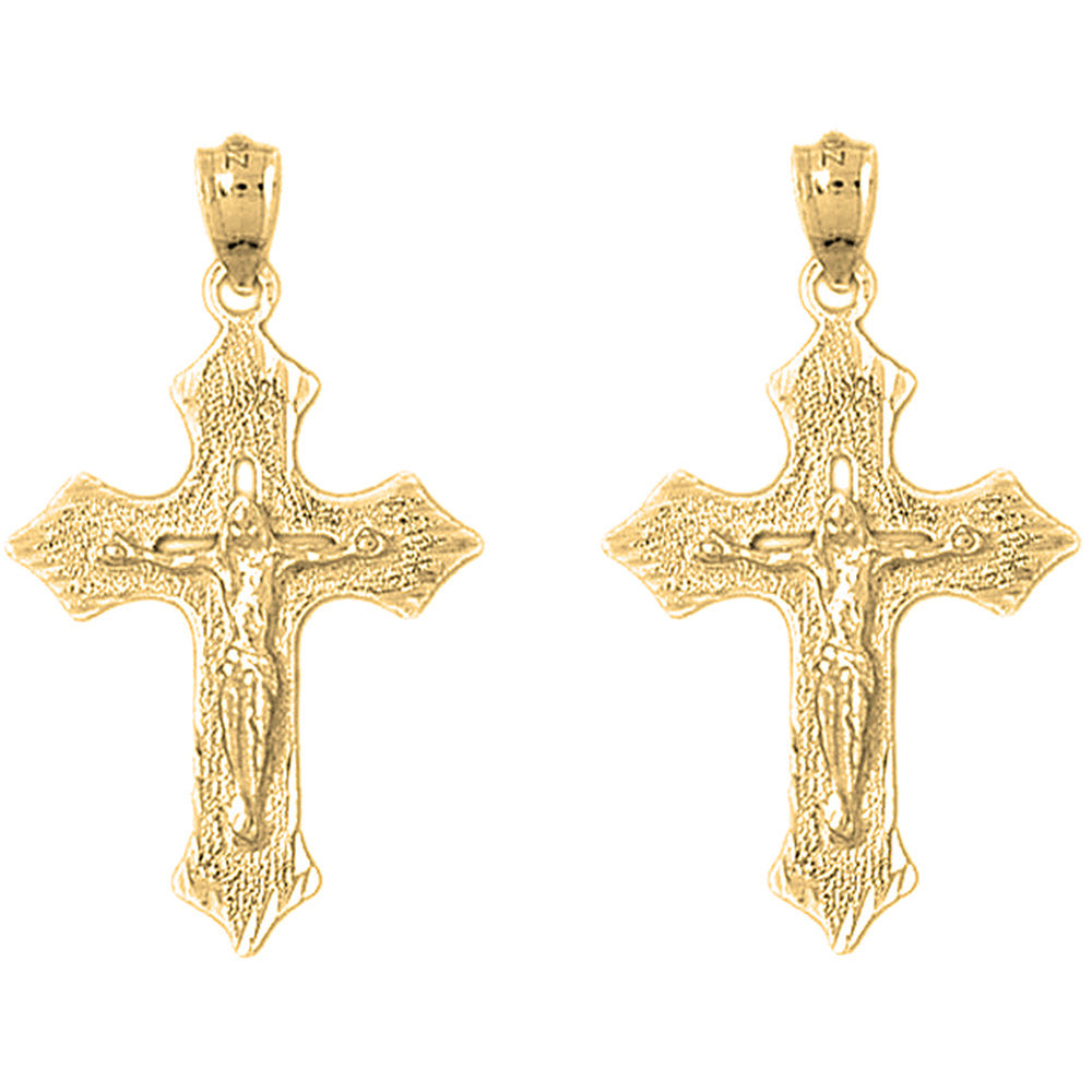 Yellow Gold-plated Silver 36mm Passion Crucifix Earrings