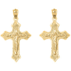 Yellow Gold-plated Silver 36mm Passion Crucifix Earrings