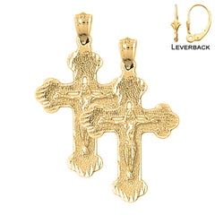 Sterling Silver 35mm Budded Crucifix Earrings (White or Yellow Gold Plated)