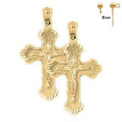 Sterling Silver 35mm Budded Crucifix Earrings (White or Yellow Gold Plated)