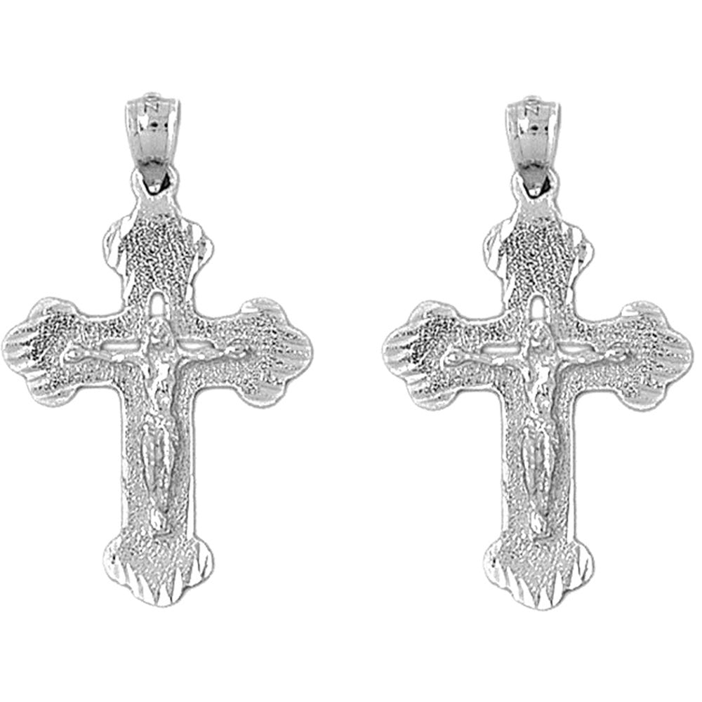 14K or 18K Gold 35mm Budded Crucifix Earrings