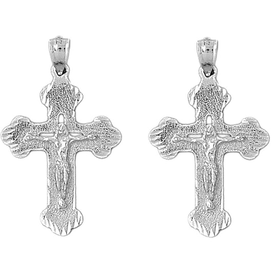 Sterling Silver 35mm Budded Crucifix Earrings