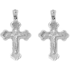 Sterling Silver 35mm Budded Crucifix Earrings
