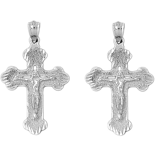 14K or 18K Gold 35mm Budded Crucifix Earrings