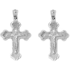 14K or 18K Gold 35mm Budded Crucifix Earrings