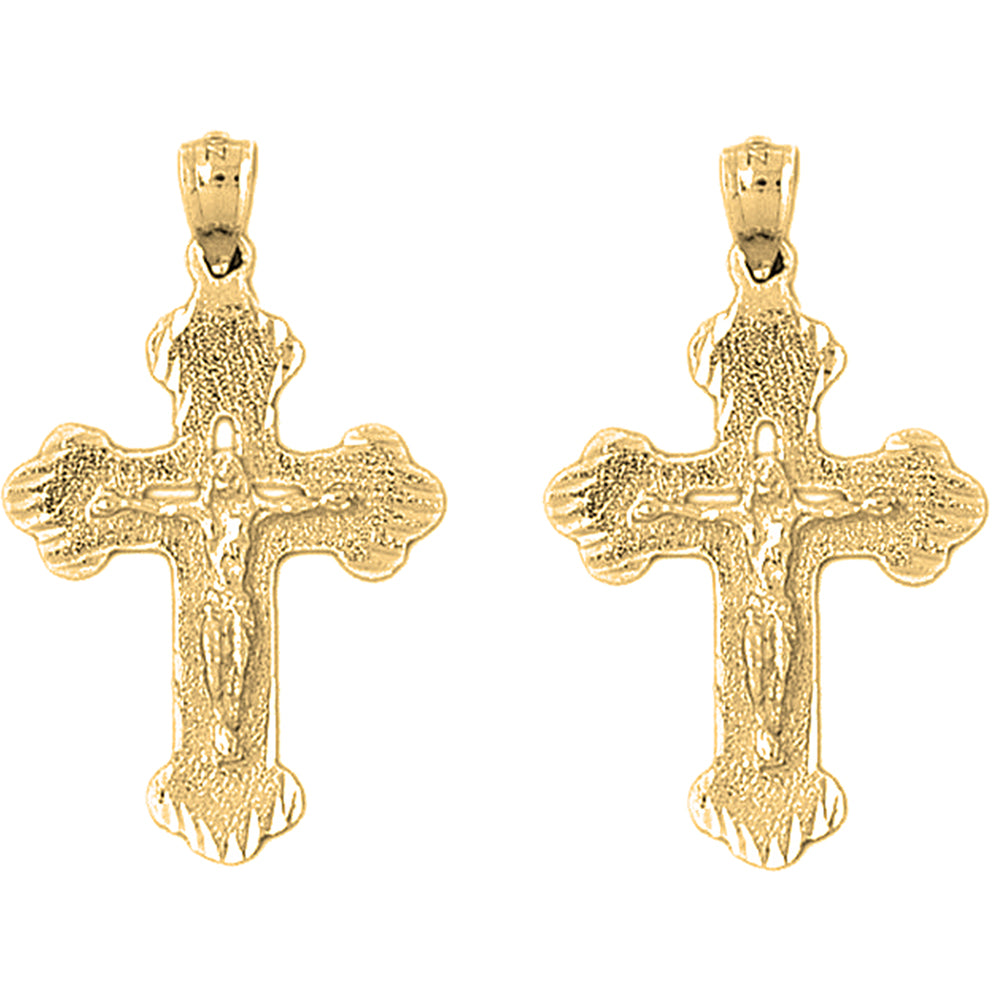 14K or 18K Gold 35mm Budded Crucifix Earrings