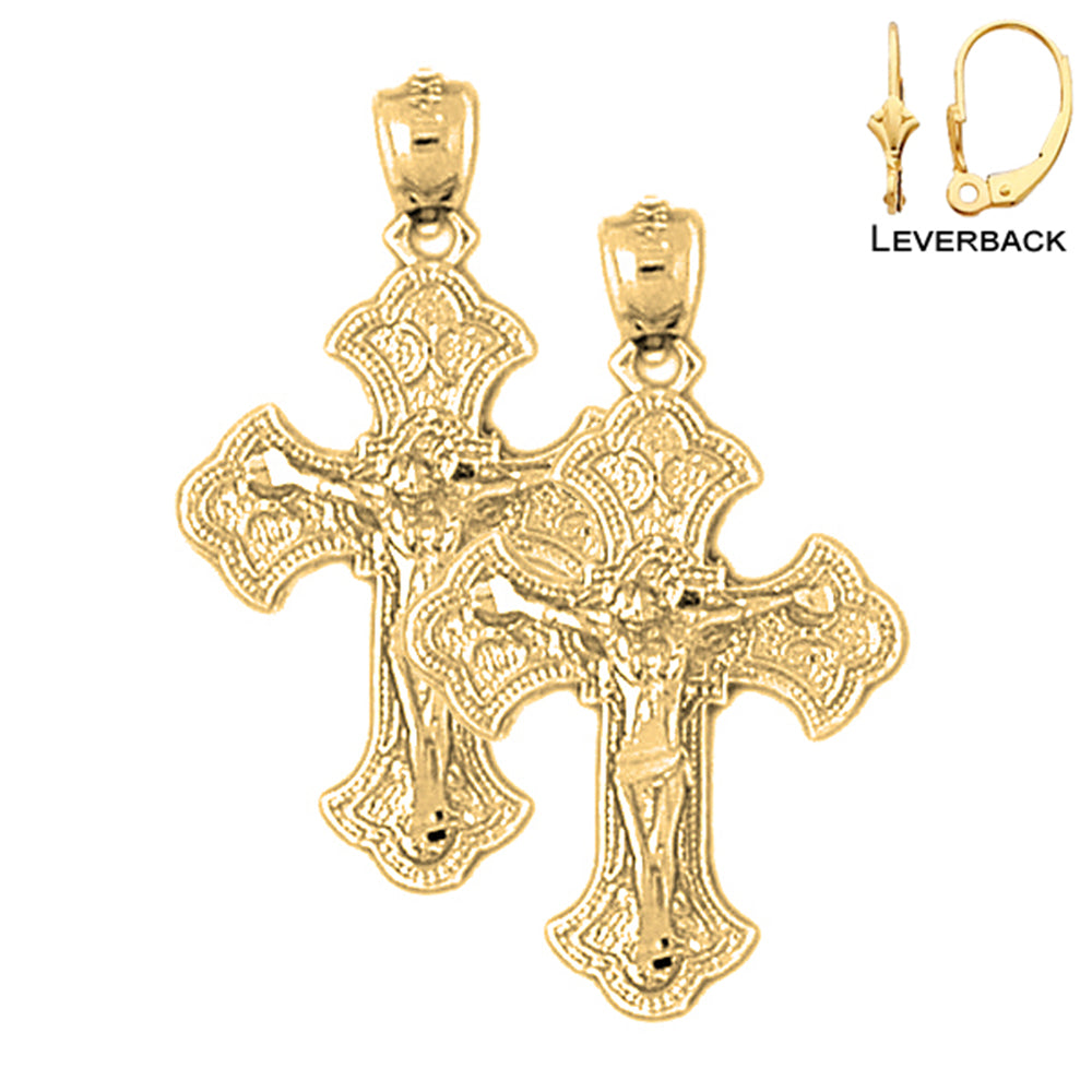 14K or 18K Gold Budded Crucifix Earrings