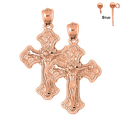 14K or 18K Gold Budded Crucifix Earrings