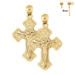 Sterling Silver 30mm Budded Crucifix Earrings (White or Yellow Gold Plated)