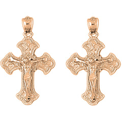 14K or 18K Gold 30mm Budded Crucifix Earrings