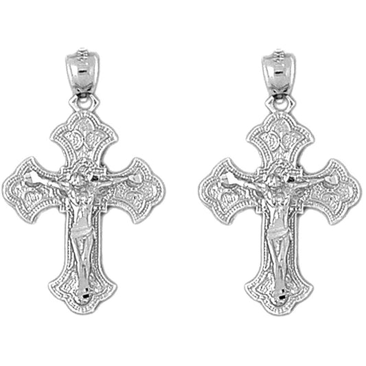 14K or 18K Gold 30mm Budded Crucifix Earrings